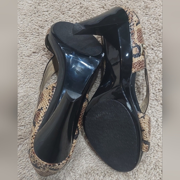 Michael Kors Strappy Brown Black Python Print Heels Leather High Heel Size 9.5M - Picture 11 of 14